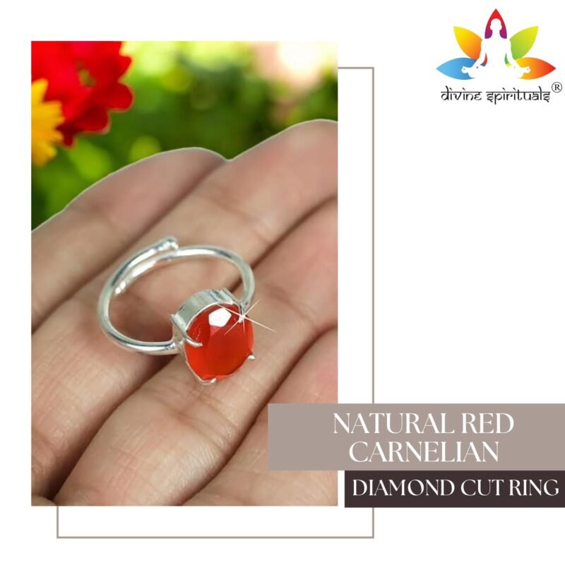 Premium Red Carnelian Diamond-Cut Natural Gemstone Ring AAA Grade Adjustable Lab-Certified Unisex Original Crystal Ring For Manifestation, Sacral Chakra & Emotional Healing