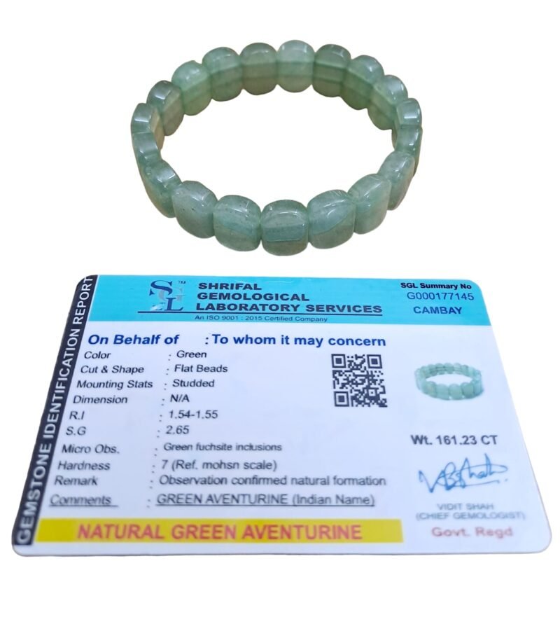 Divinity Crystals Pure Green Aventurine Flat Faceted Certified 10 mm Unisex Bracelet for Abundance, Prosperity, Self Love, Wealth and Protection