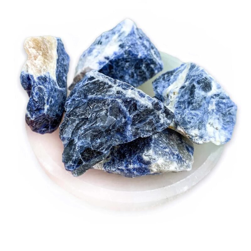 AAA Grade Raw Sodalite Chakra Stones Natural Healing Crystals for Fengshui, Vaastu, Reiki, Chakra Meditation and Abundance with Beautiful Pine Wood Box and Palo Santo Smudge Stick (Sodalite)