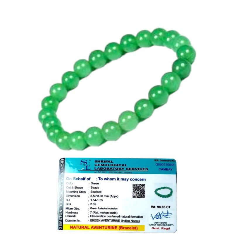 Lab Certified AAA Grade Natural Green Aventurine Bracelet 8mm Strechable Original Real Crystal Unisex Bracelet For Abundance, Prosperity & Growth