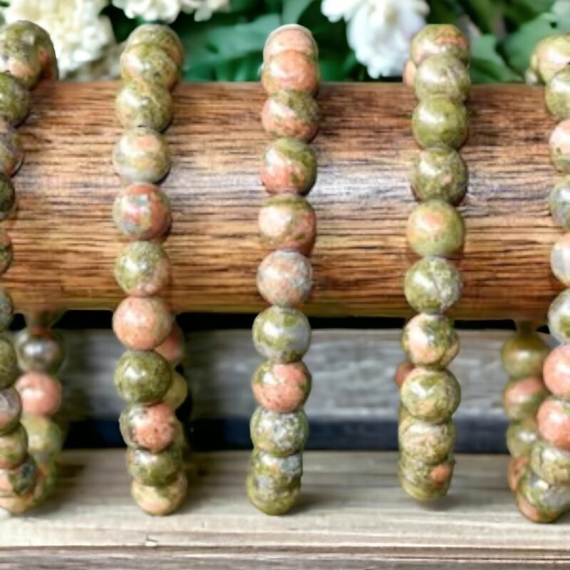 Natural Unakite Bracelet Lab Certified AAA Grade 8mm Stretchable Real Crystal Unisex Bracelet For Heart Chakra, Emotional Healing, Peace & Meditation