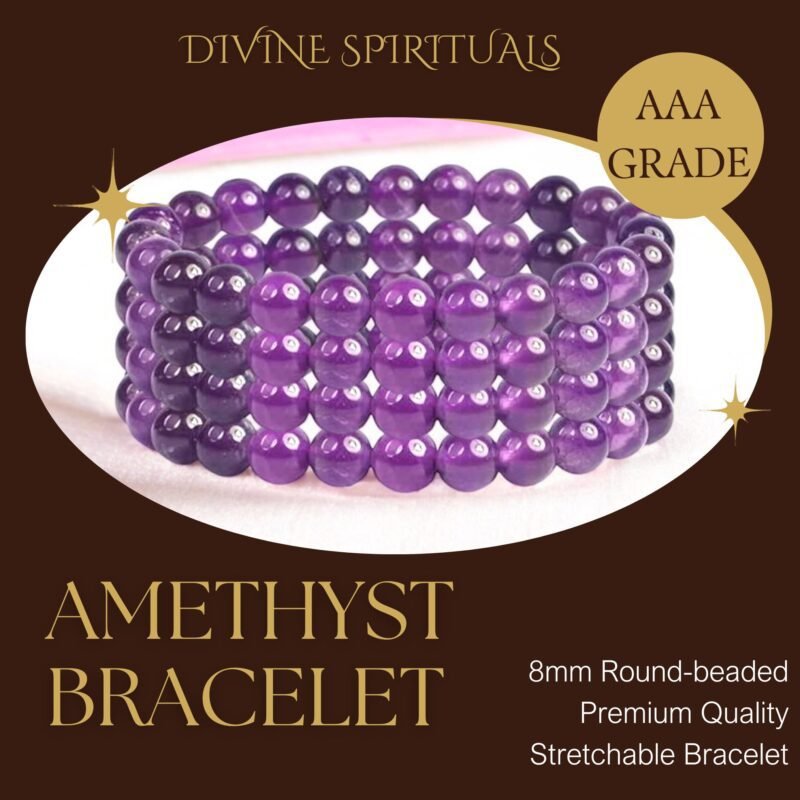 Natural Amethyst Bracelet AAA Grade Certified 8mm Round Unisex Real Crystal Bracelet for Inner Peace, Healing, & Protection - Image 2