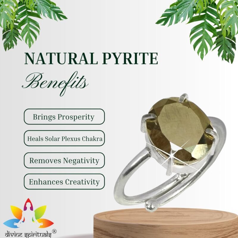 Premium Pyrite Diamond-Cut Natural Gemstone Ring AAA Grade Adjustable Lab-Certified Unisex Original Pyrite Crystal Money Magnet For Abundance, Prosperity & Manifestation