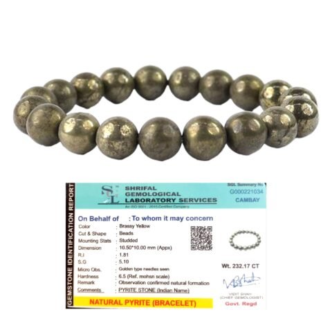 Natural Pyrite Bracelet AAA Grade Lab-Certified Original Stretchable 10mm Real Crystal Unisex Bracelet For Prosperity, Abundance & Manifestation