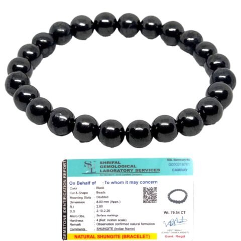 Natural Shungite Bracelet Lab-Certified AAA Grade 8mm Stretchable Original Unisex Bracelet For Root Chakra, Detoxification, Grounding Energy & EMF Protection