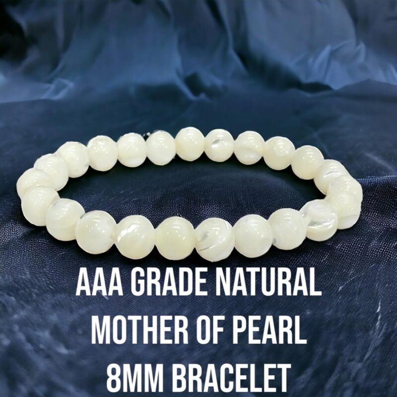 Natural Crystal Mother of Pearl (Matrika) Nacre Bracelet 8mm Original Semi Precious Gemstone Unisex Bracelet For Calming Energy, Stress Reduction, Emotional Balance and Peace