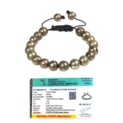 Natural Pyrite Bracelet AAA Grade Certified 10mm Adjustable Thread Unisex Real Crystal Bracelet for Prosperity, Abundance & Manifestation