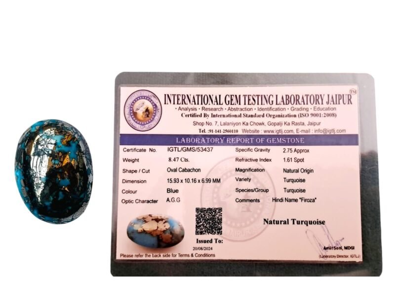 Real Original Firoza Turquoise Gemstone for Men and Women ? Oval Shaped for Ring and Pendant Premium Turquoise Jewellery - The Stone of Compassion and Success 42.78 Carat