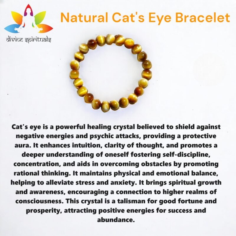 Lab Certified AAA Grade Natural Yellow Cat's Eye Bracelet 8mm Stretchable Real Crystal Bracelet For Spiritual Awareness, Meditation, Manifestation & Peace For Men & Women - Image 3