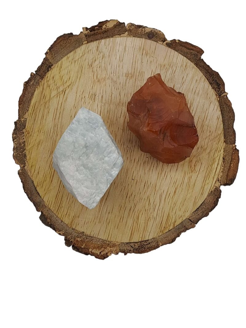 Amazonite + Carnelian AAA Grade Raw Natural Crystal Combo with Wooden Natural Bark Coaster for Healing, Meditation and Manifestation - Image 2