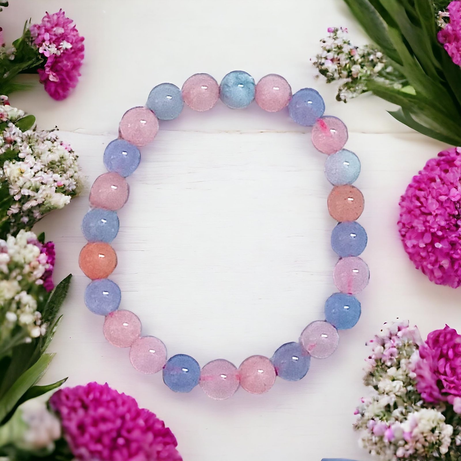 Natural Morganite Bracelet 8mm Stretchable Original Crystal Bracelet For Heart Chakra, Love, Stress-relief & Meditation For Men & Women