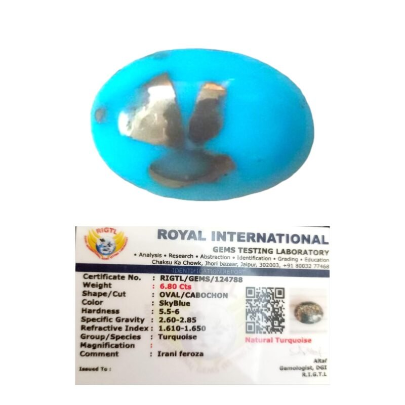 AAA Grade Natural Turquoise Gemstone Lab-certified Premium Feroza/Firoza Cabochon For Protection, Healing & Jewelry For Men & Women approx. 6-8 carat
