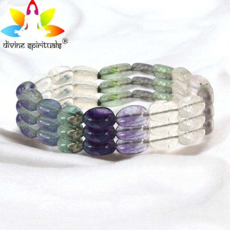 Natural Multi Fluorite Bracelet AAA Grade Certified Pebble Oval Shape Unisex Real Crystal Bracelet for Clarity, Focus, & Emotional Balance