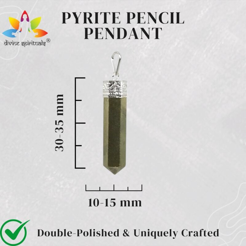 Natural Pyrite Pencil Pendant Original Certified Polished Unisex Pencil Pendant with German Silver Chain For Prosperity, Abundance & Manifestation