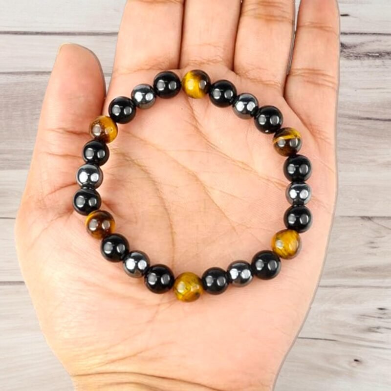 Premium Triple Protection Bracelet Tiger's Eye Hematite Black Obsidian 8mm Lab-Certified Stretchable Bracelet For Protection, Success & Luck For Men & Women - Image 3