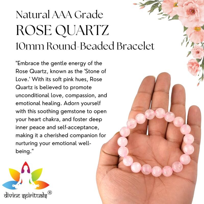 Natural Rose Quartz Bracelet 10mm Lab-Certified Unisex Premium Real Crystal 'Stone of Love' Bracelet For Love, Heart Chakra & Peace