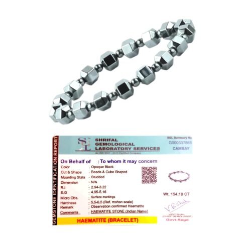 Natural Hematite Cubical Square Beaded Bracelet Damru-shape Cube Beads Stylish Unisex Certified Bracelet For Grounding, Root Chakra & Manifestation