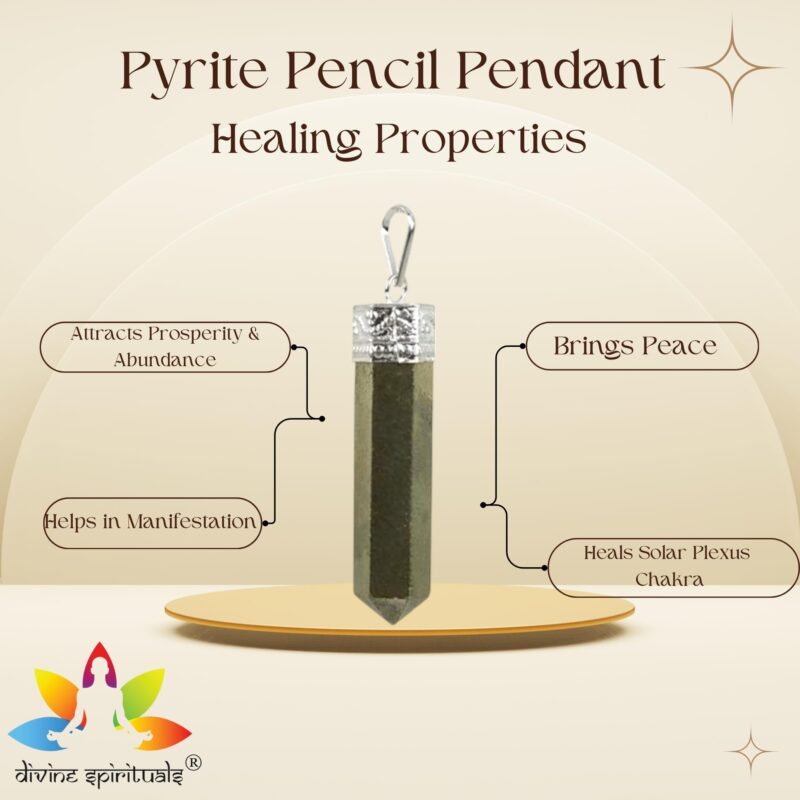 Natural Pyrite Pencil Pendant Original Certified Polished Unisex Pencil Pendant with German Silver Chain For Prosperity, Abundance & Manifestation