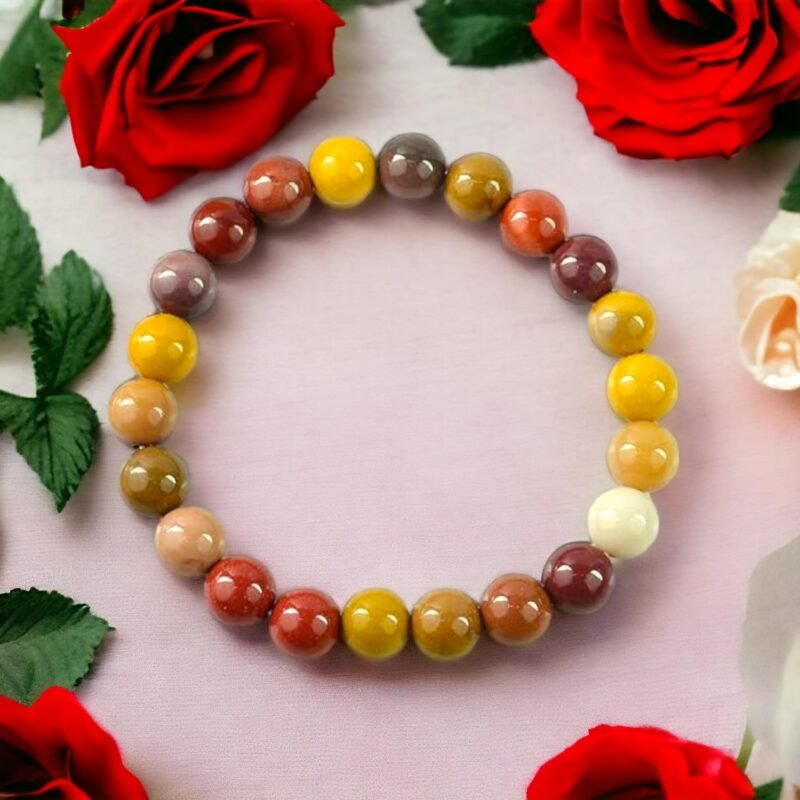 Natural Crystal Mookaite Bracelet 8mm Stretchable Original Semi Precious Gemstone Bracelet For Vibrant Energy, Emotional Balance, Grounding, Strength & Meditation