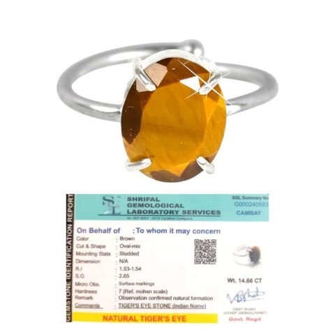 Premium Tiger Eye Diamond-Cut Natural Gemstone Ring AAA Grade Adjustable Lab-Certified Unisex Original Crystal Ring For Abundance, Manifestation, Strength & Solar Plexus Chakra