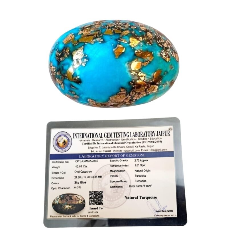 Natural Firoza Turquoise Beautiful Pure Lab Certified Irani Firoza Exclusive Double Polished Gemstones for Peace, Protection Name and Fame for Men and Women (4 to 20 Carat)