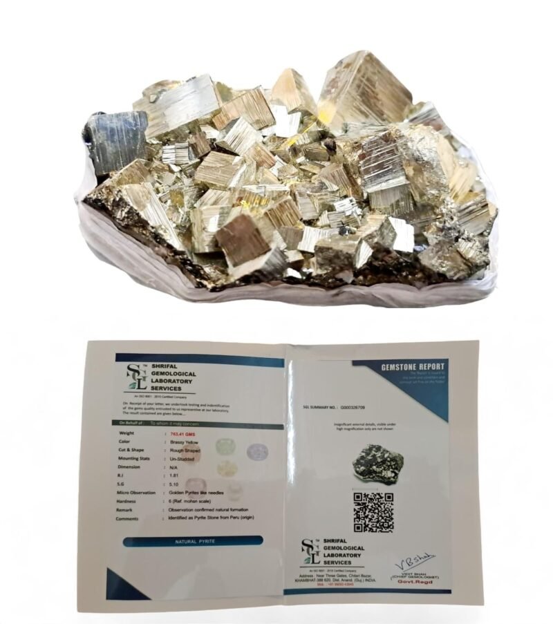 Pyrite Stone Original Cluster Stone - Natural Energised Golden Pyrite Stone for Healing, Willpower, Money Manifestation, Vastu, and Business - Certified Original Pyrite (600 Grams to 950 Grams)