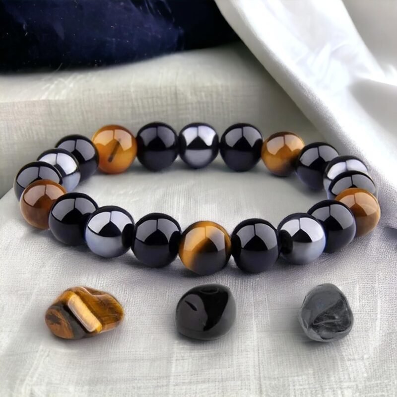 Natural Triple Action Bracelet for Good Luck, Healing, Meditation ? Certified Pure Crystal 8mm Bracelet for Men & Women