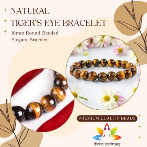 Natural Tiger Eye Bracelet Lab Certified AAA Grade 10mm Stretchable Unisex Real Crystal Bracelet For Abundance, Manifestation, Strength & Solar Plexus Chakra