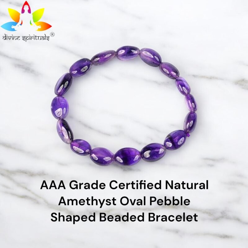 Natural Amethyst Bracelet AAA Grade Certified Pebble Oval Shape Unisex Real Crystal Bracelet for Spiritual Growth, Calmness, & Intuition - Image 2