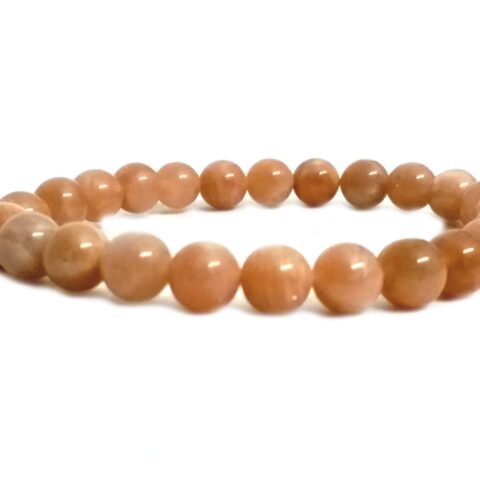 Natural Peach Moonstone Semi Precious, Stone Bracelet, Crystal Stone 8mm Beads Bracelet Round Shape for Reiki Healing and Crystal Healing Chakra Stones