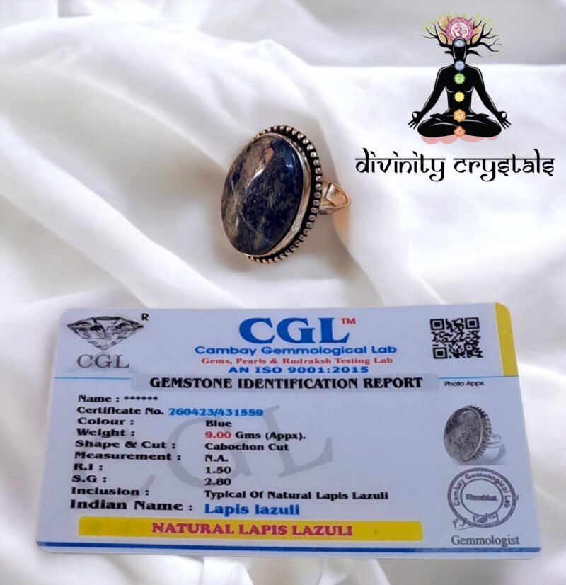 Divine Certified Lapis Lazuli Crystal Adjustable Ring for for activating the higher mind, enhancing intellectual ability and improved communications - Image 4