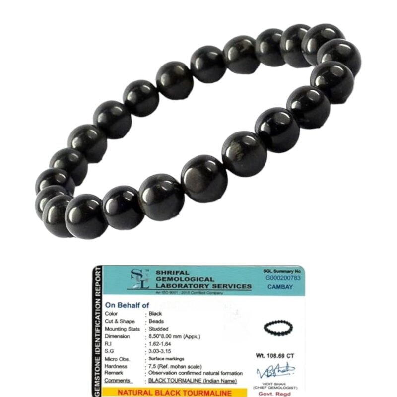 Natural Black Tourmaline Bracelet 8mm Stretchable Original Semi Precious Gemstone Bracelet For Grounding, Protection, Removing Negativity For Men & Women