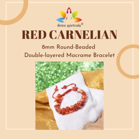 Natural Red Carnelian Bracelet Double-layered Macrame Adjustable 8mm Lab-Certified Unisex Real Crystal Bracelet For Root Chakra, Creativity, Manifestation & Meditation