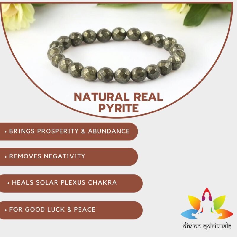 Natural Pyrite Bracelet AAA Grade Lab-Certified Original Stretchable 8mm Diamond-cut Faceted Real Crystal Unisex Bracelet For Prosperity, Abundance & Manifestation