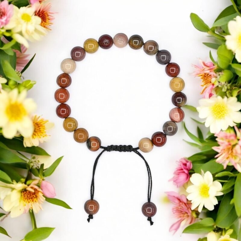 Natural Mookaite (Mook Jasper) Bracelet Macrame Thread Lab Certified Original 8mm Adjustable Unisex Crystal Bracelet For Balance, Grounding & Manifestation