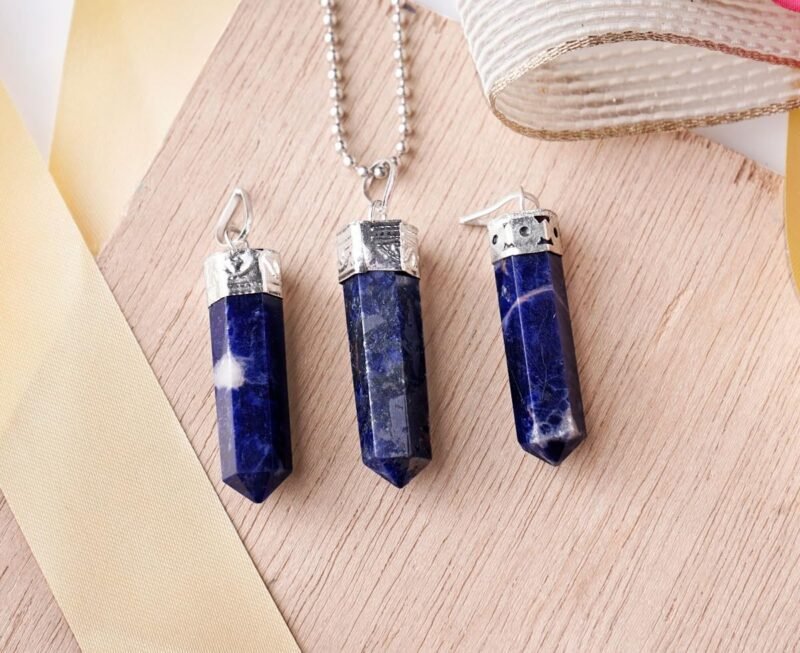 Divine Original Sodalite Pencil Certified Unisex Locket Pendant with Chain for Enhancing Communication and Healing Meditation - Image 3