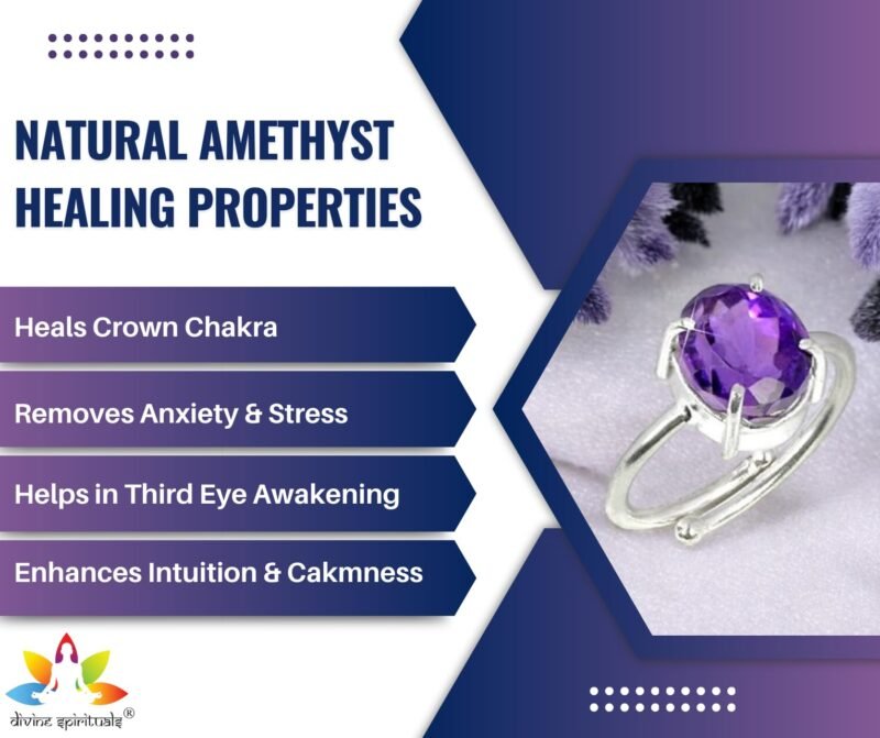Premium Amethyst Diamond-Cut Natural Gemstone Ring AAA Grade Adjustable Lab-Certified Unisex Original Crystal Ring For Luck, Abundance, Manifestation & Prosperity