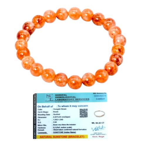 Natural Sunstone Bracelet Lab-Certified AAA Grade 8mm Stretchable Original Unisex Bracelet For Sacral & Solar Plexus Chakra, Abundance, Creativity, Manifestation & Meditation