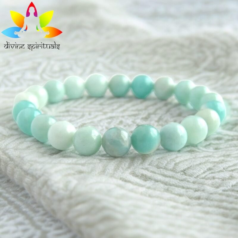 Divine Spirituals Natural Amazonite Bracelet Lab Certified AAA Grade 8mm Stretchable Original Real Crystal Bracelet For Throat Chakra, Calming Energy, Creativity & Meditation For Men & Women - Image 5