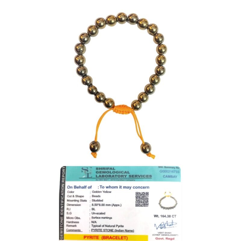 Lab Certified AAA Quality Golden Pyrite Bracelet 8mm Adjustable Thread Bracelet Money Magnet For Men & Women For Prosperity, Abundance & Manifestation