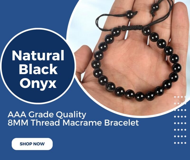 Natural Black Onyx Bracelet 8mm Original Certified Adjustable Macrame Thread Unisex Real Crystal Bracelet For Peace, Manifestation & Root Chakra - Image 2