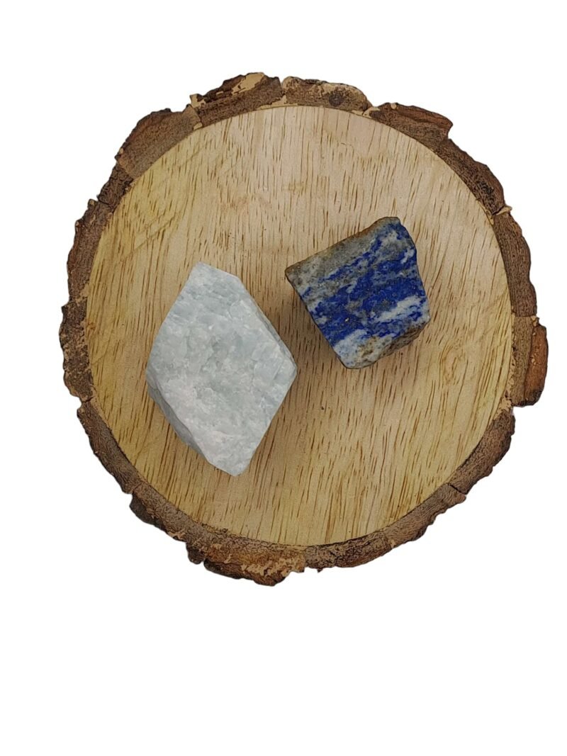 Amazonite + Lapis Lazuli AAA Grade Raw Natural Crystal Combo with Wooden Natural Bark Coaster for Healing, Meditation and Manifestation - Image 2