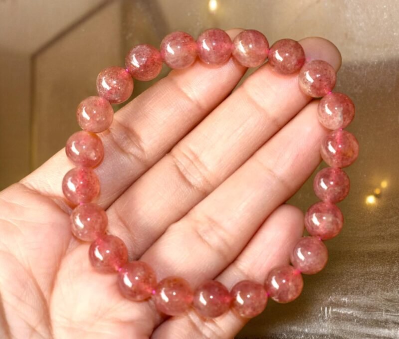 AAA Grade Natural Strawberry Quartz Bracelet 8mm Lab-certified Strechable Original Real Crystal Bracelet For Heart Chakra, Love, Prosperity, Grounding & Manifestation For Men & Women - Image 4