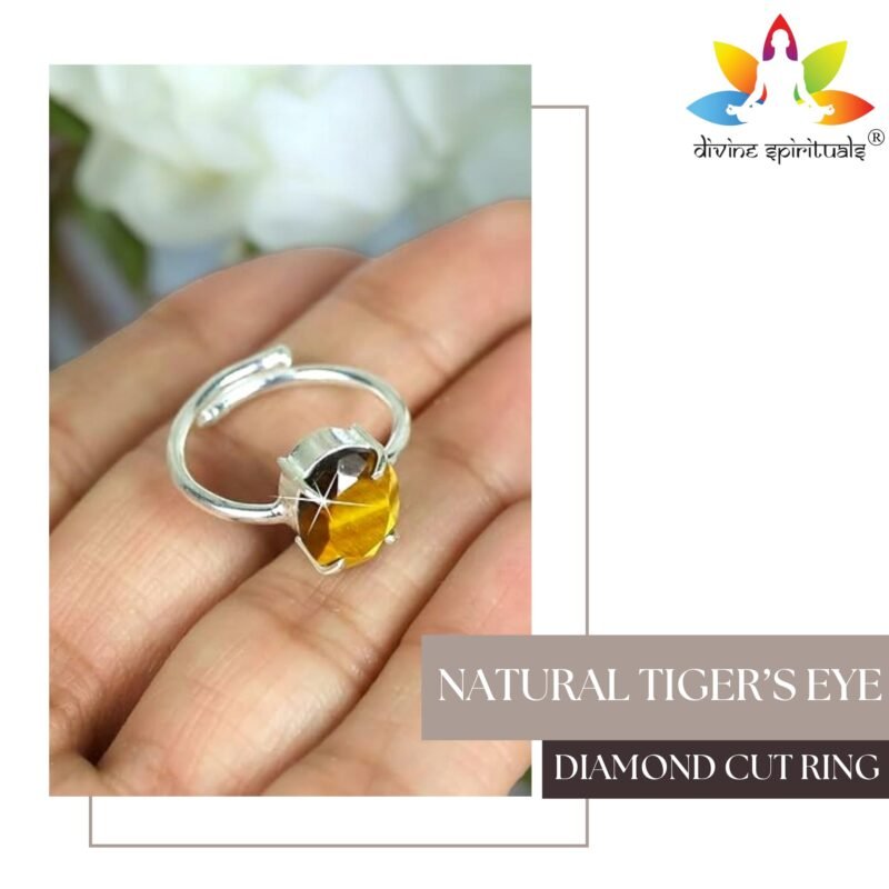 Premium Tiger Eye Diamond-Cut Natural Gemstone Ring AAA Grade Adjustable Lab-Certified Unisex Original Crystal Ring For Abundance, Manifestation, Strength & Solar Plexus Chakra