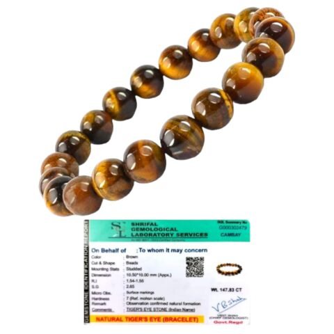 Natural Tiger Eye Bracelet Lab Certified AAA Grade 10mm Stretchable Unisex Real Crystal Bracelet For Abundance, Manifestation, Strength & Solar Plexus Chakra