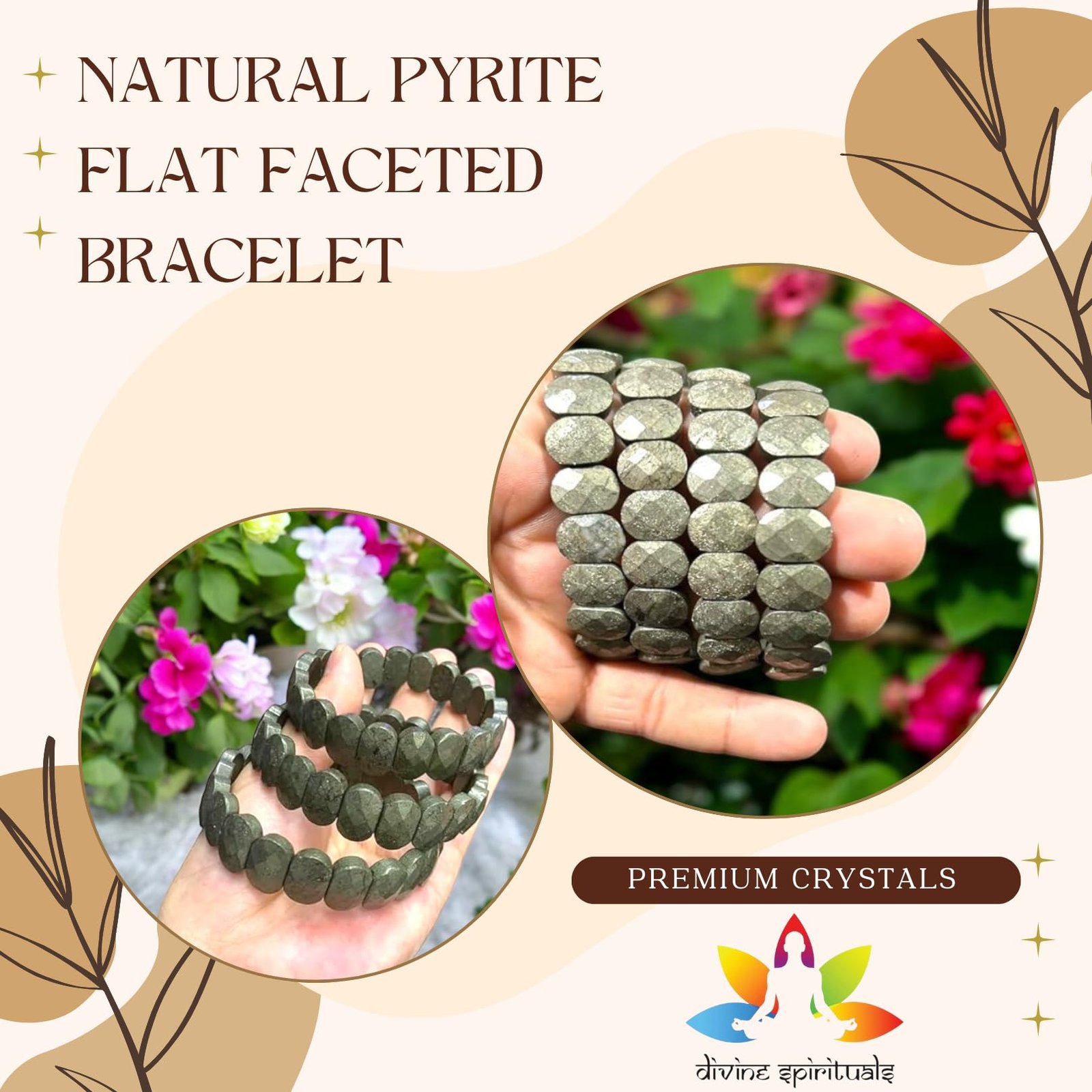 Natural Pyrite Bracelet AAA Grade Lab-Certified Original Stretchable Unisex 10mm Flat Faceted Bracelet For Prosperity, Abundance & Manifestation