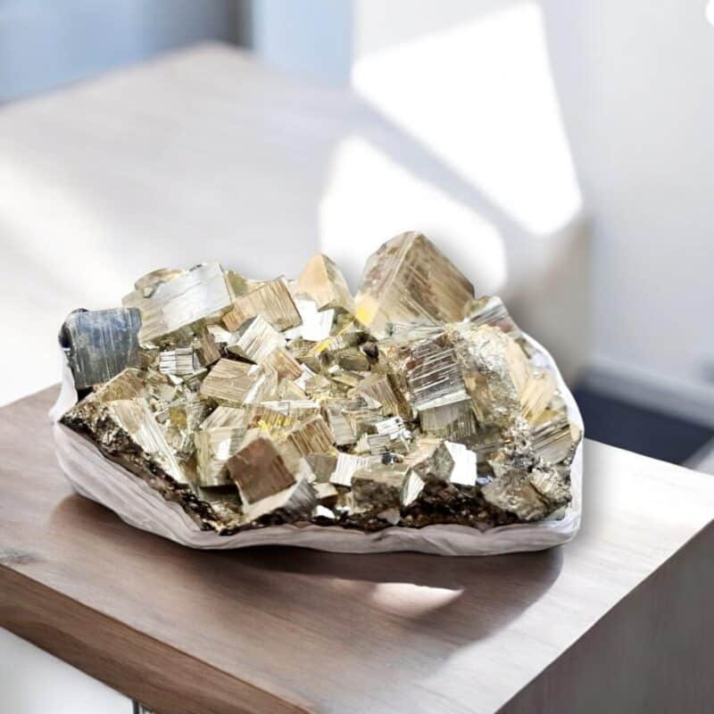 Pyrite Stone Original Cluster Stone - Natural Energised Golden Pyrite Stone for Healing, Willpower, Money Manifestation, Vastu, and Business - Certified Original Pyrite (600 Grams to 950 Grams)