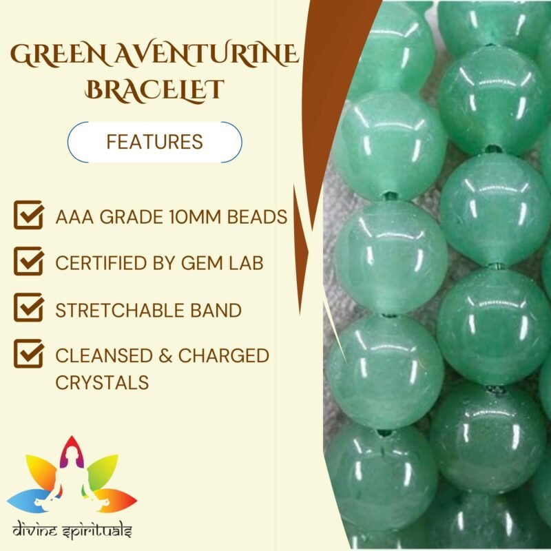 Lab Certified Premium Natural Green Aventurine Bracelet 10mm Strechable Original Real Crystal 'Stone of Growth' Bracelet For Abundance, Prosperity & Growth For Men & Women
