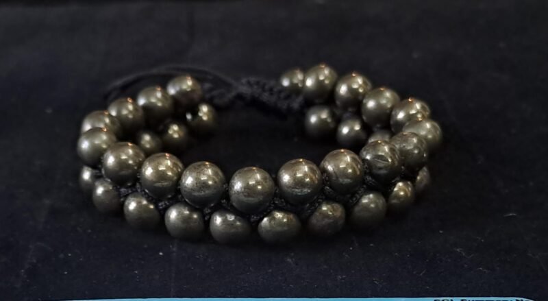 Gemstone Lab Certified Natural Pyrite Double Layered Semi Precious, Stone Bracelet, Crystal Stone 8mm Beads Bracelet Round Shape for Reiki Healing and Crystal Healing Chakra Stones