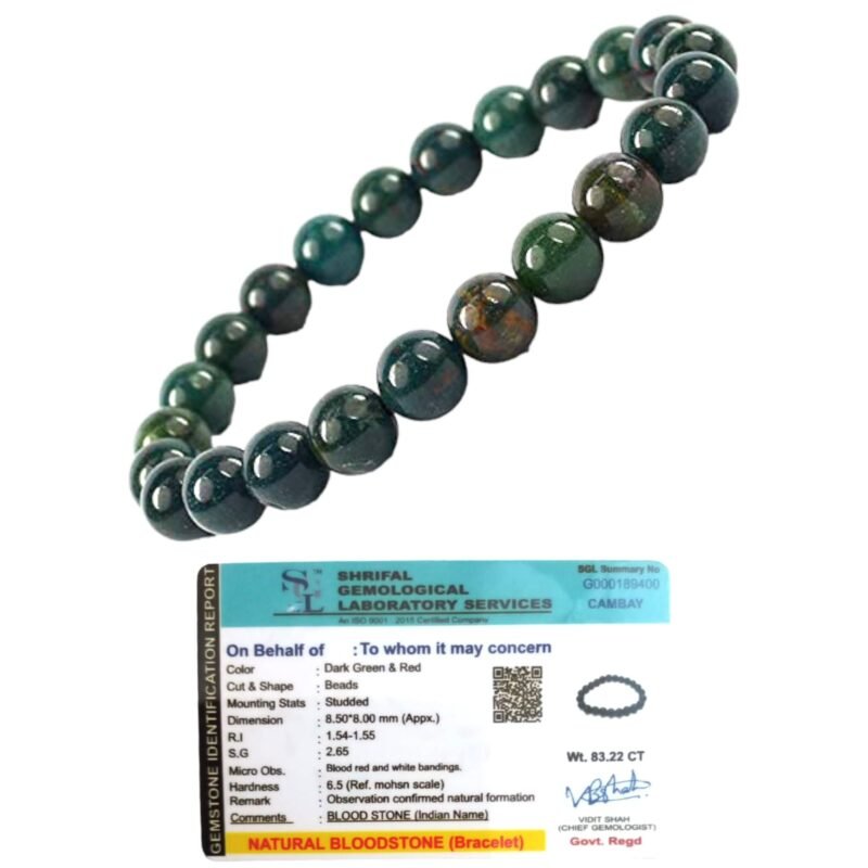 Natural Bloodstone Bracelet Lab-Certified AAA Grade 8mm Stretchable Original Unisex Bracelet For Root and Heart Chakras, Protection, Grounding & Healing